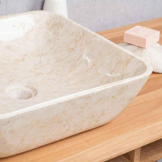 Vasque salle de bain carré en marbre Carmen 40 cm crème