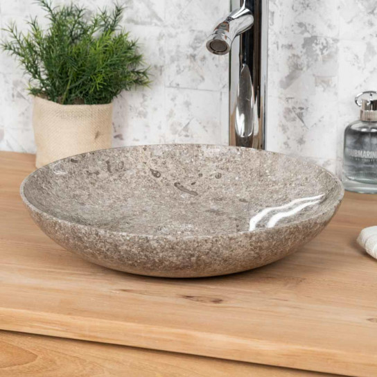 Vasque salle de bain en marbre à poser Lysom 35 cm gris