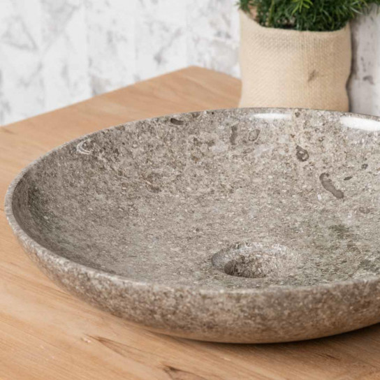Vasque salle de bain en marbre à poser Lysom 35 cm gris