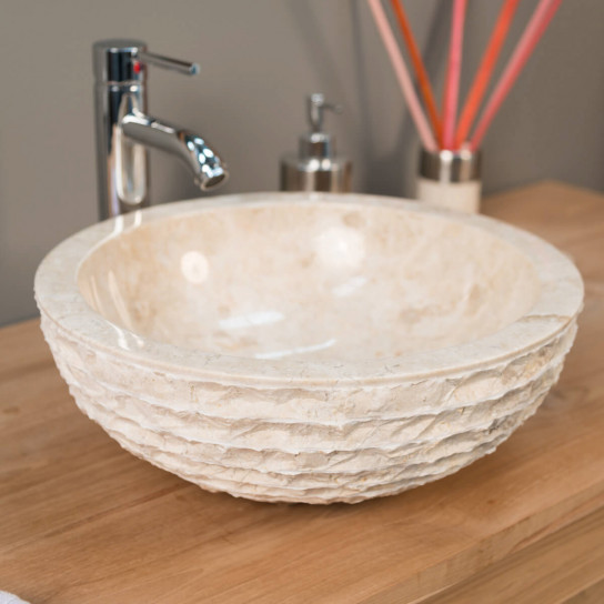 Vasque salle de bain en marbre à poser Vésuve crème 40cm