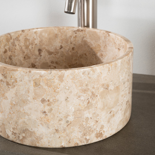 Vasque salle de bain ronde à poser en marbre Ulysse 30 cm crème