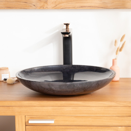 Vasque salle de bain ronde à poser Lysom 45cm noir