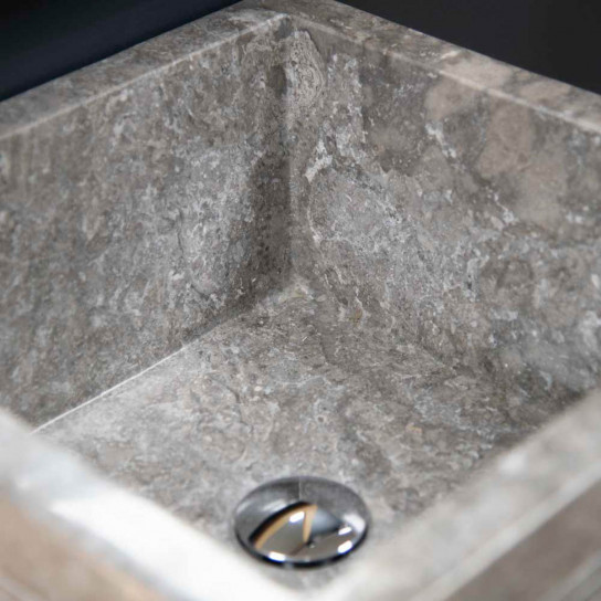 Vasque salle de bain sur pied en pierre pyramide Guizeh gris