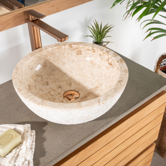 Vasque Stromboli à poser en marbre crème 40cm