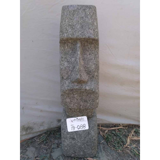 Statue jardin zen moaï visage allongé en pierre volcanique 60 cm