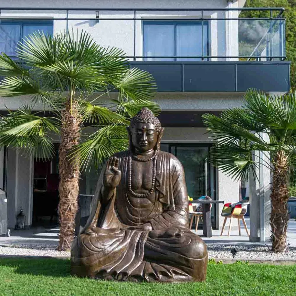 Grande statue de Bouddha assis en fibre de verre pour jardin zen