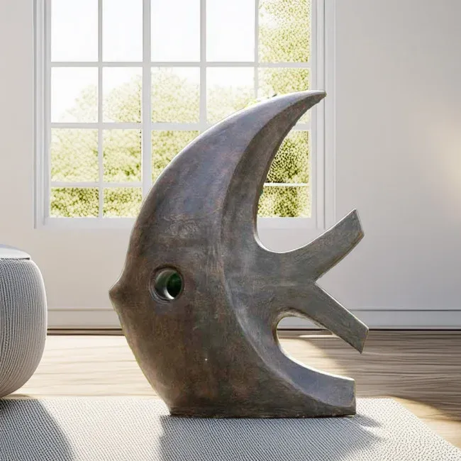 Grande sculpture poisson brun 100 cm