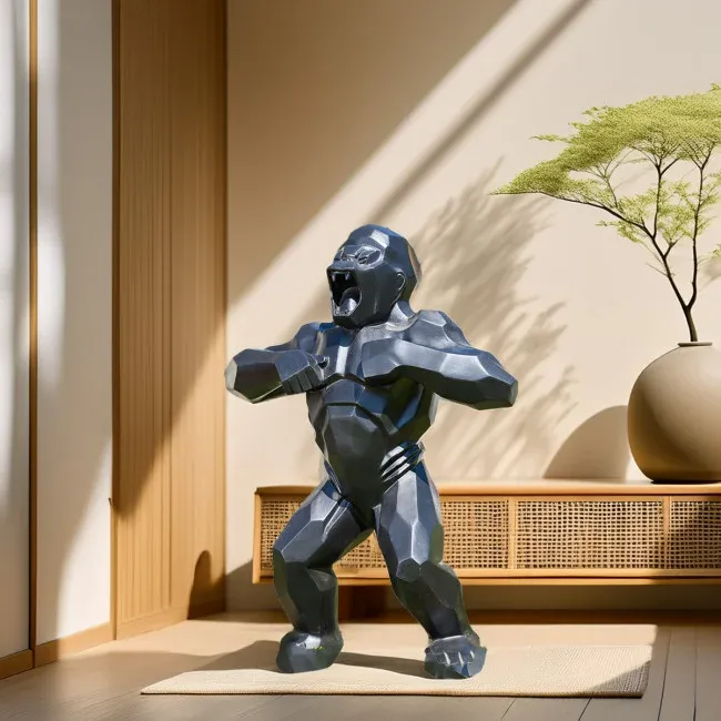 Statue gorille géométrique noir 80 cm pour projet décorateur