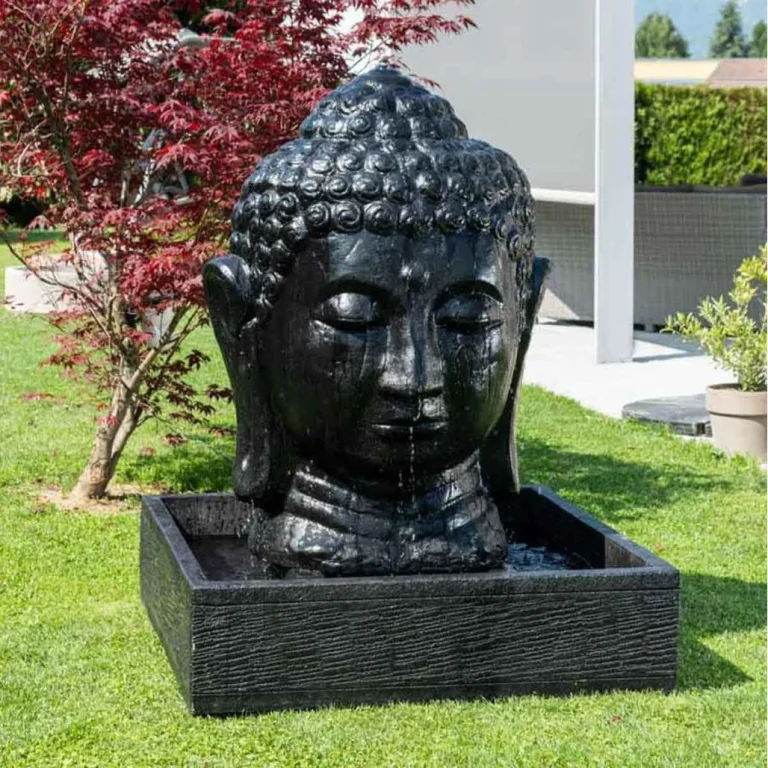 Fontaine de jardin tête de Bouddha noire avec bassin ca