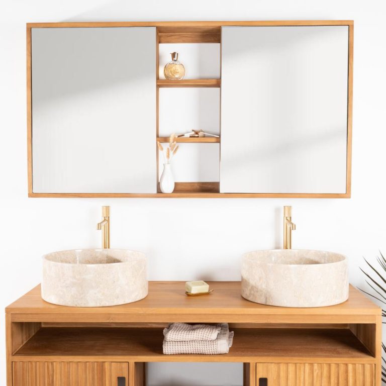 Armoire de toilette miroir en teck massif 130 cm