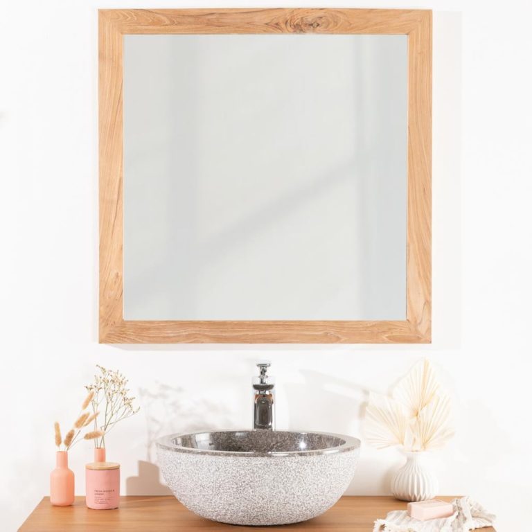 Miroir carré en teck massif 70 cm pour salle de bain