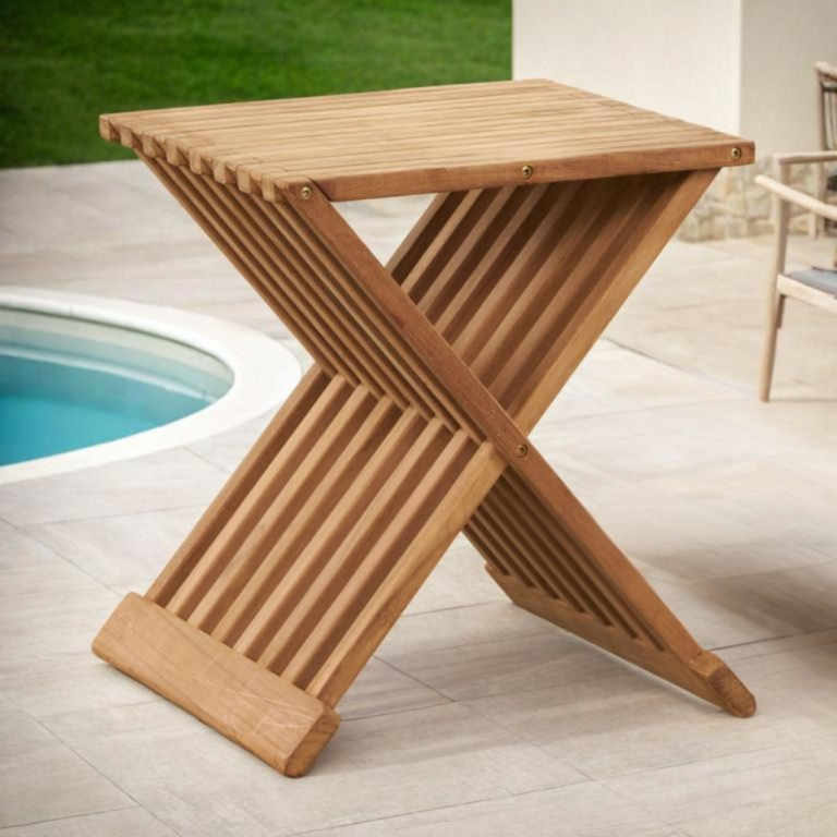 Table basse de jardin pliante en teck Fish design croisé