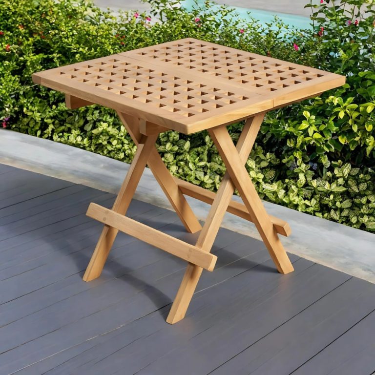 Table basse pliante de jardin en teck Asya 50 cm pour balcon
