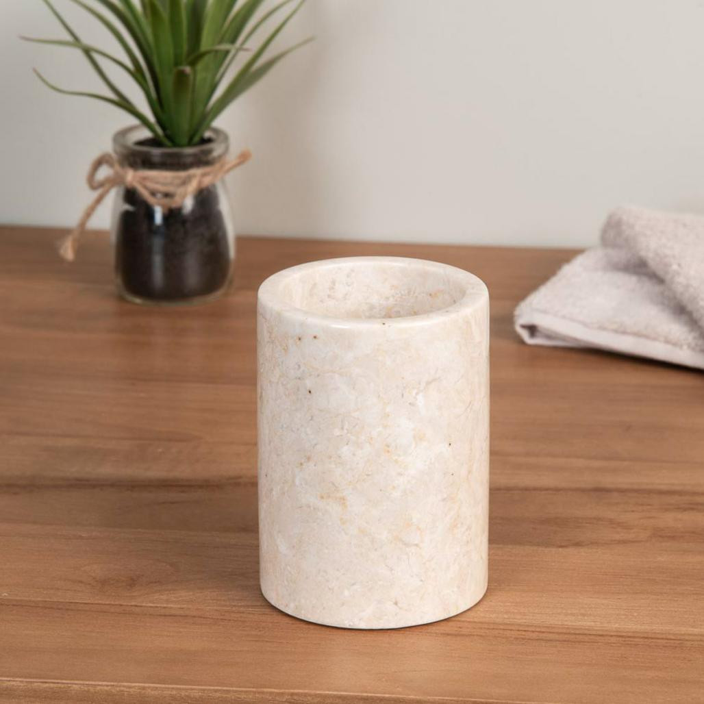 Gobelet de salle de bain en marbre crème poli