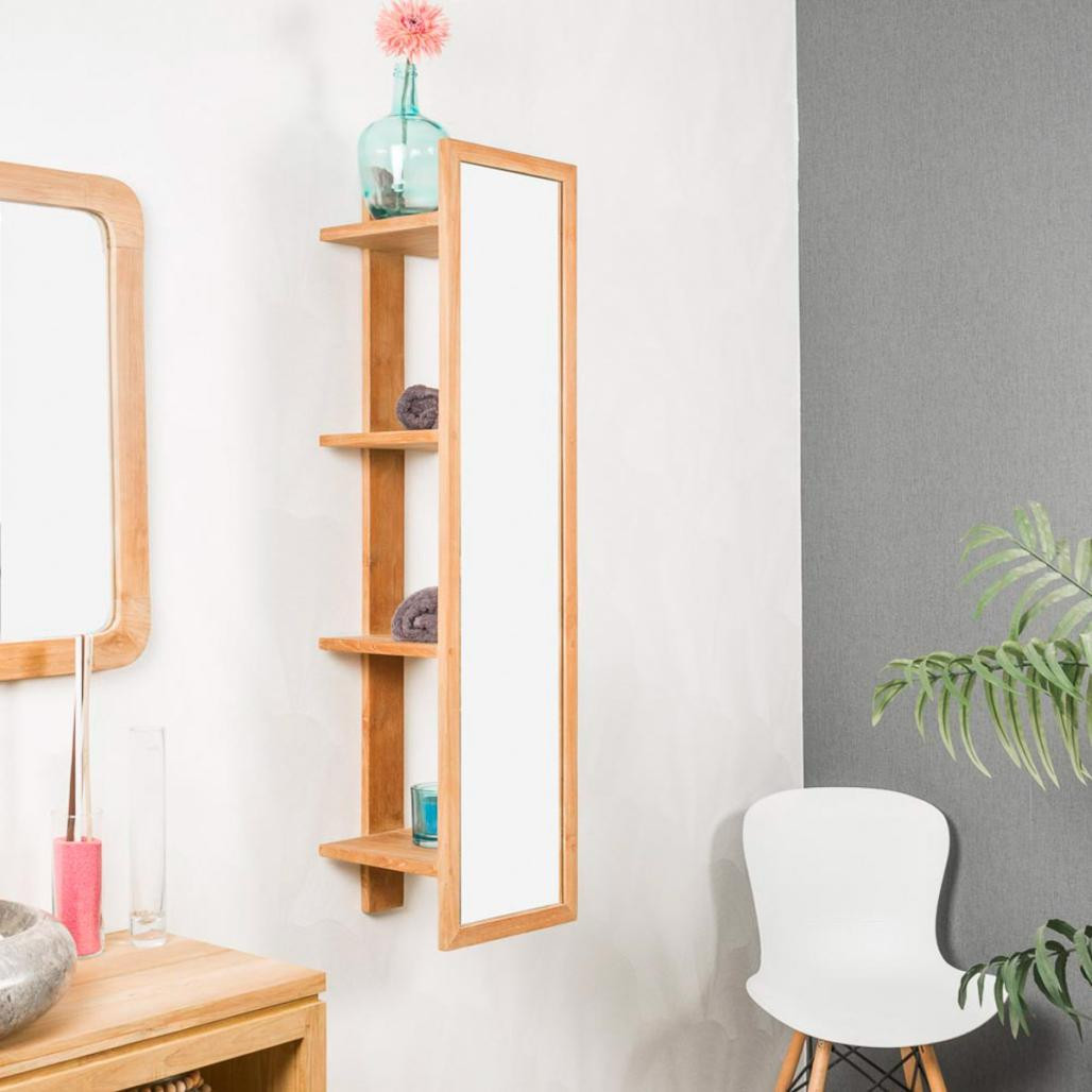 Colonne suspendue en teck avec miroir intégré de 120 cm
