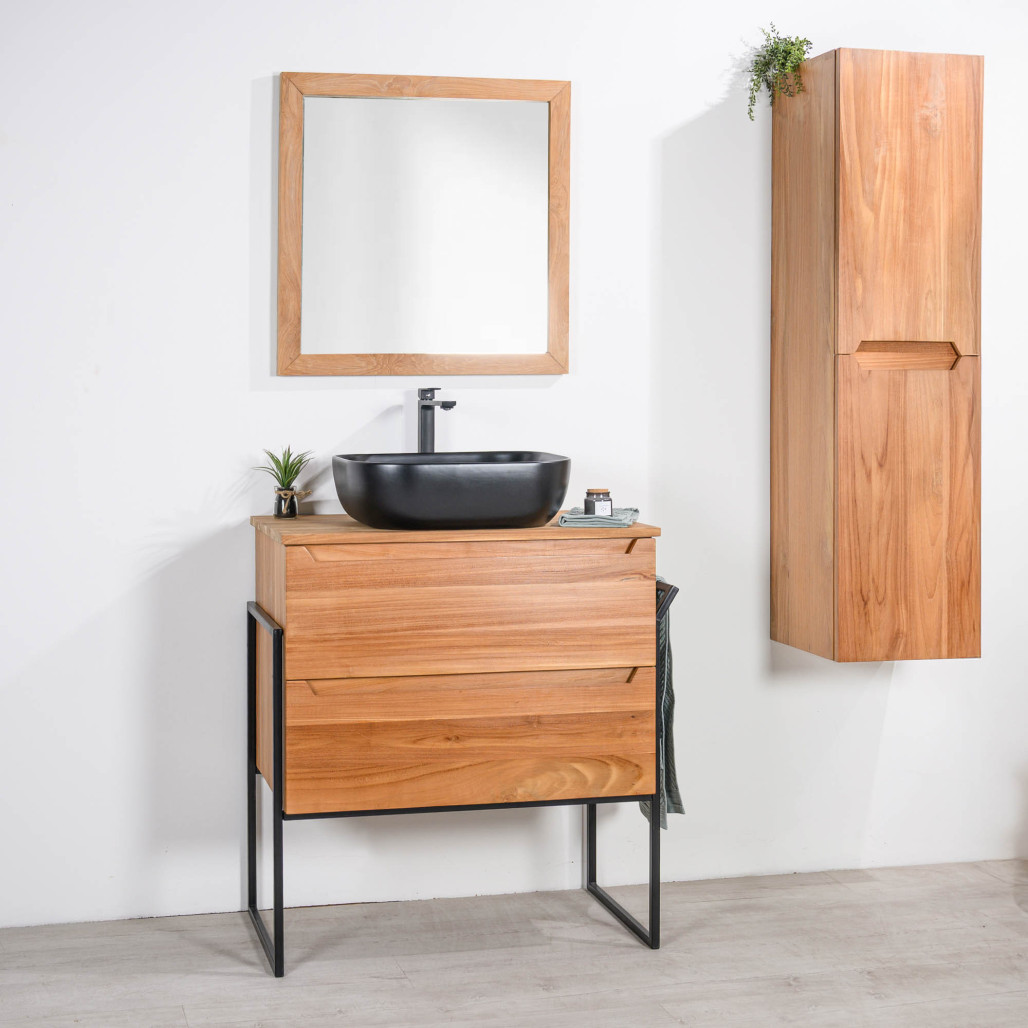 Meuble de salle de bain en teck massif Vila de 80 cm sous vasque
