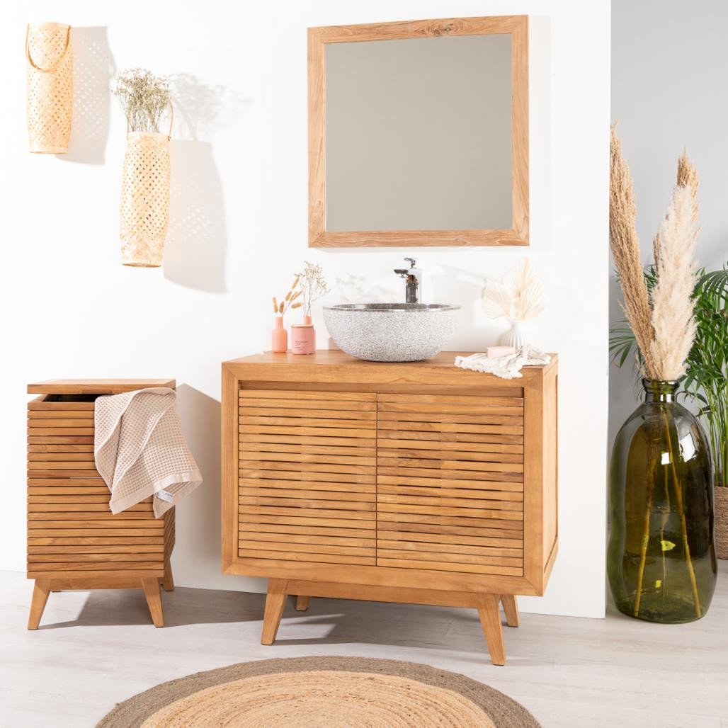 Meuble de salle de bain en teck Vintage de 90 cm posé au sol