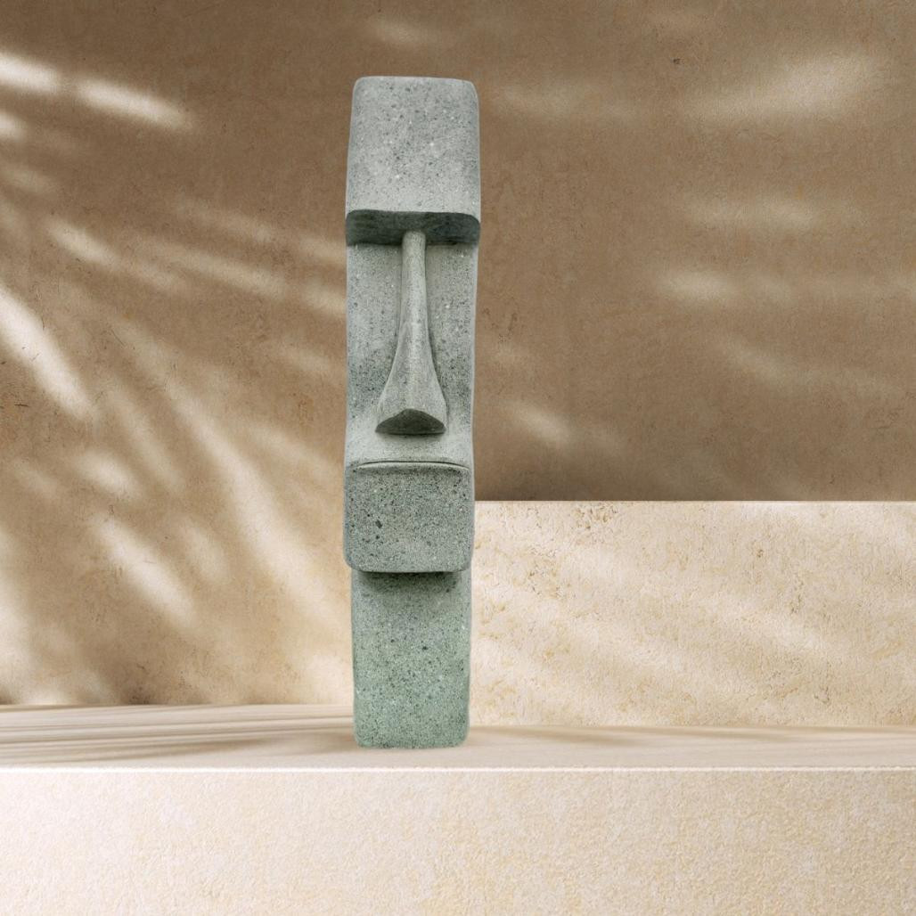 Statue Moaï visage allongé de 120 cm en pierre reconstituée