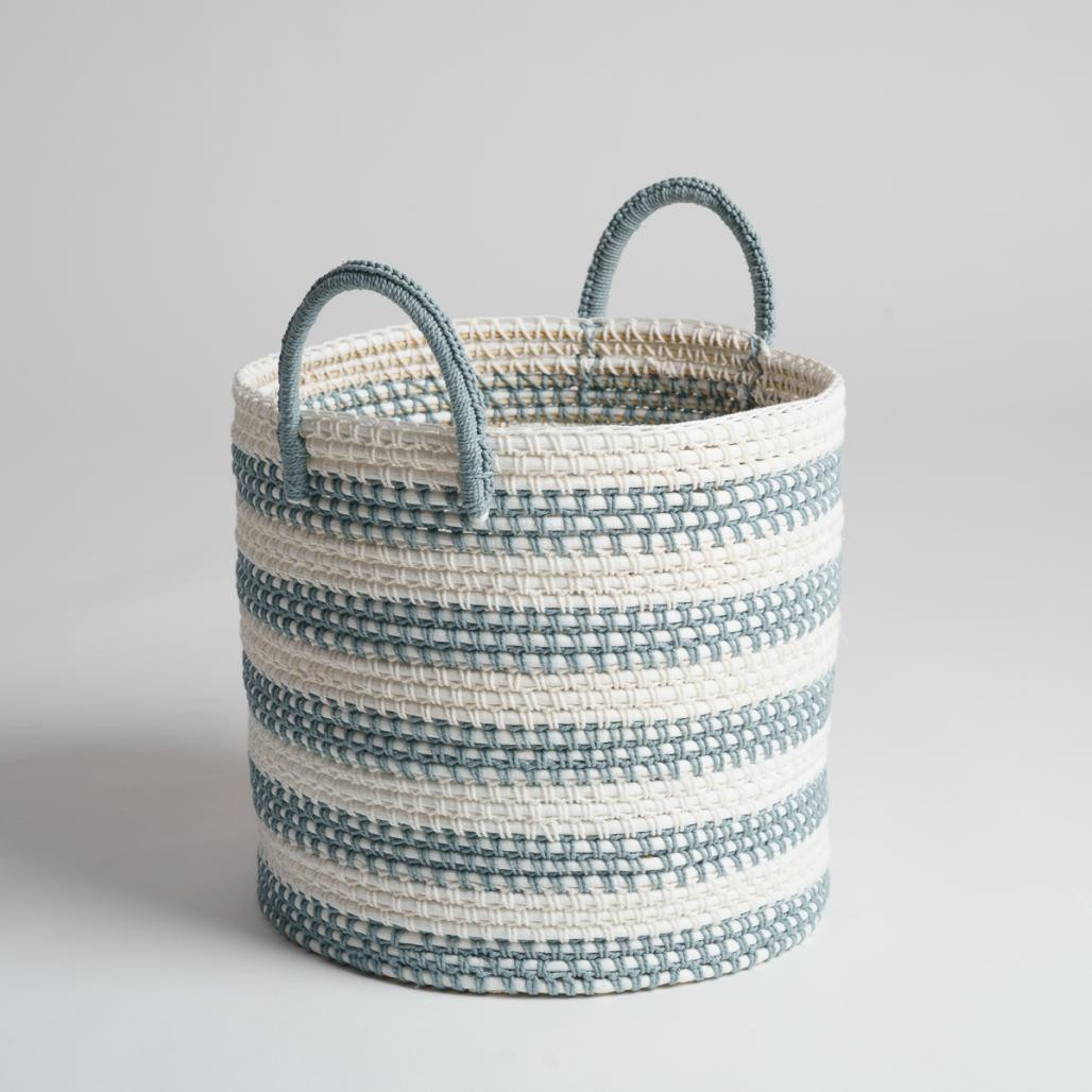 Grand panier de rangement en corde gris et écru, taille XL