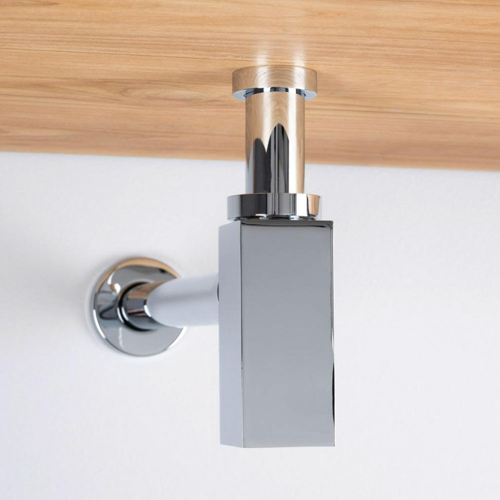 Siphon carré chromé en laiton, hauteur réglable de 15 à 22,5 cm