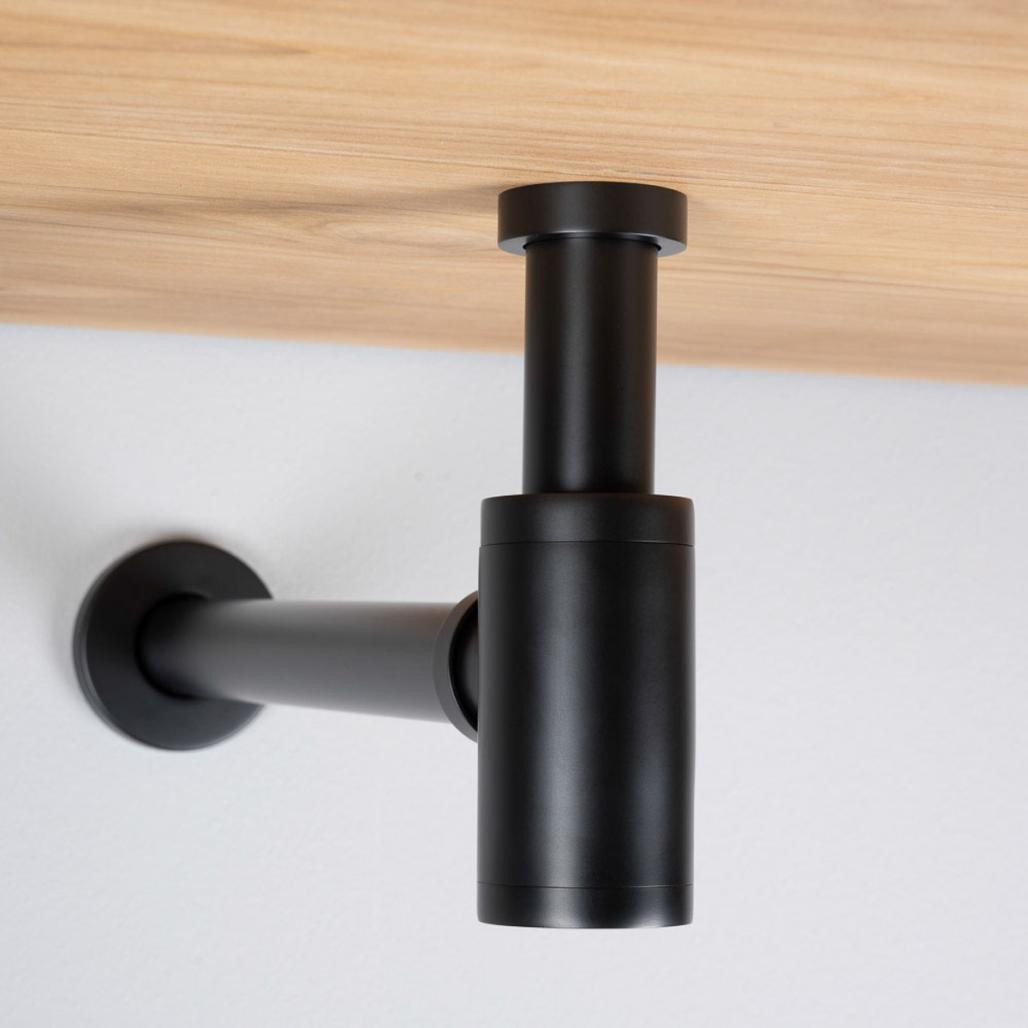 Siphon cylindrique noir mat en laiton pour vasque de salle de bain