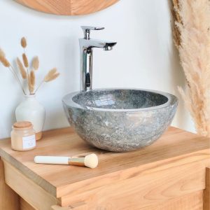 Vasque ronde à poser en marbre gris de 30 cm de diamètre