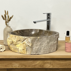 Bathroom sink in petrified petrified wood brown beige black 40 cm