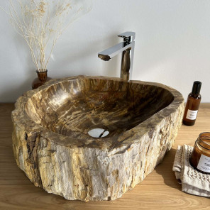 Beige/brown petrified petrified wood bathroom sink with black interior 50 cm