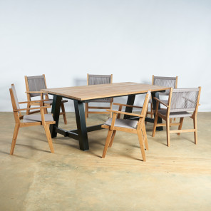 Conjunto de mesa de jardín de teca y 8 sillones gris