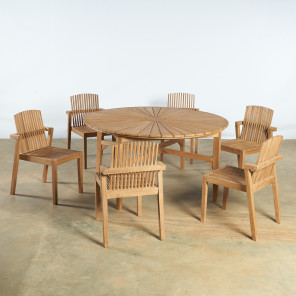 Conjunto de mesa redonda de teca y 6 sillas de teca