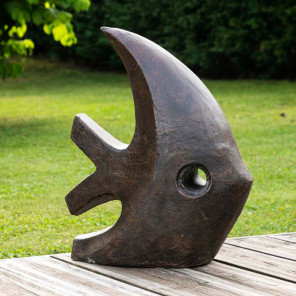 Déco moderne jardin statue poisson petit modèle brun 50cm