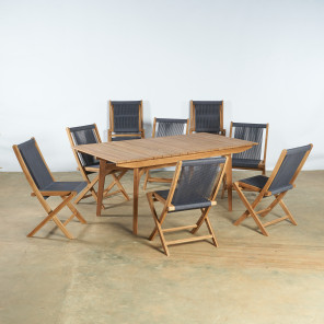 Ensemble de jardin en teck table et 6 chaises dark grey