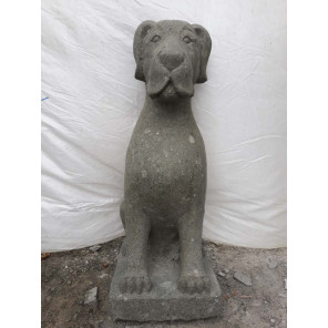 Escultura de jardín perro sentado en piedra 80 cm