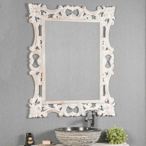 Espejo Barroco de madera con pátina blanca 100 x 80 cm