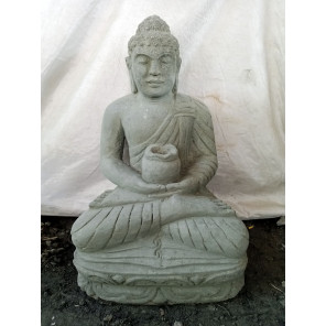 Estatua de jardín buda sentado de piedra posición ofrenda bol 50cm