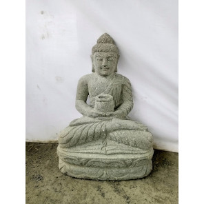 Estatua de jardín buda sentado de piedra volcánica posición ofrenda bol 50cm