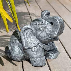 Estatua elefante sentado 40 cm gris envejecido