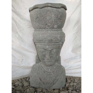 Estatua jardin macetero diosa balinesa de piedra volcánica 80 cm