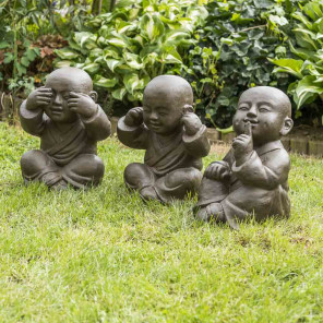 Estatuas monje de la sabiduría con pátina marrón envejecido 40 cm