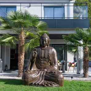 Grande statue 2 m bouddha assis en fibre de verre position offrande