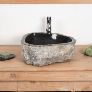 Grande vasque de salle de bain à poser Roc en marbre noir