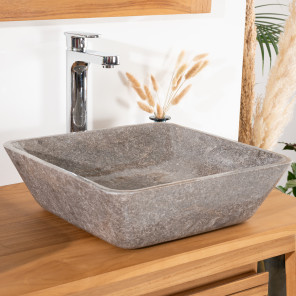 Lavabo encimera cuadrado para cuarto de baño 40 cm gris