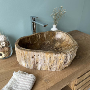 Lavabo encimera para cuarto de baño de madera petrificada fosilizada 50 cm