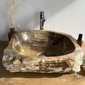 Lavabo encimera para cuarto de baño de madera petrificada fosilizada 51 cm