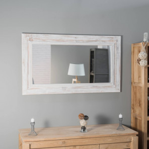 Miroir Venise en bois patiné Cérusé blanc 140cm X 80cm