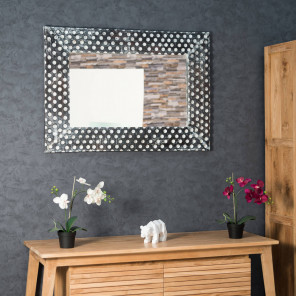 Polka dot white ceruse weathered-finish wood mirror 70 x 100