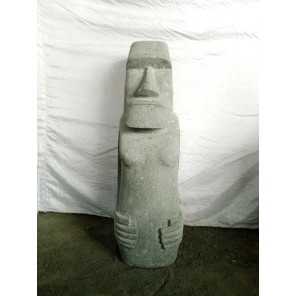 Polynesian standing moai in volcanic stone zen garden 80 cm