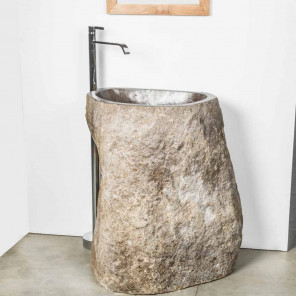 River stone pedestal sink