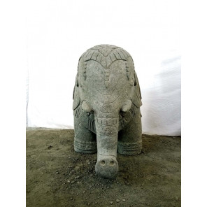 Sculpture jardin en pierre volcanique éléphant indien 100 cm