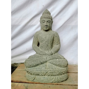 Seated buddha volcanic rock outdoor garden statue abhayamudr 50 cm